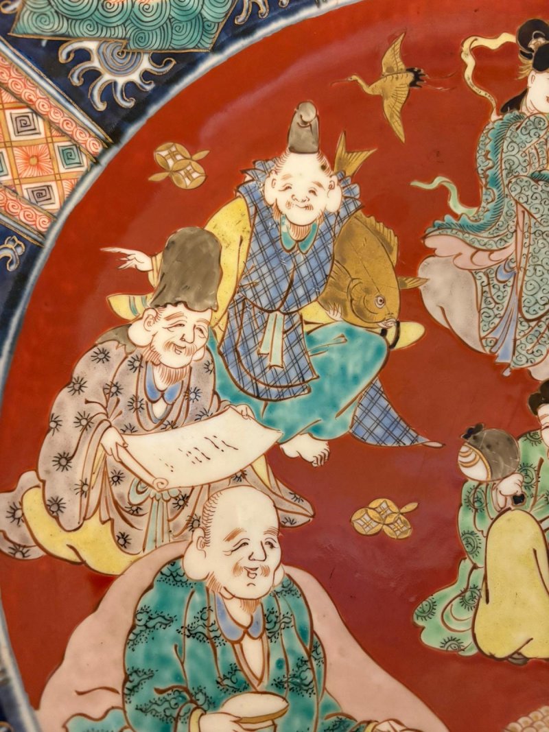 Antique Pair of Large Japanese Imari Porcelain Chargers Depicting the Seven Lucky Gods - Image 9